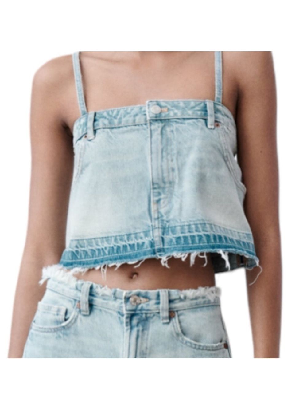 Zara Trf Denim Skirt Effect Crop Jean Top Sz M